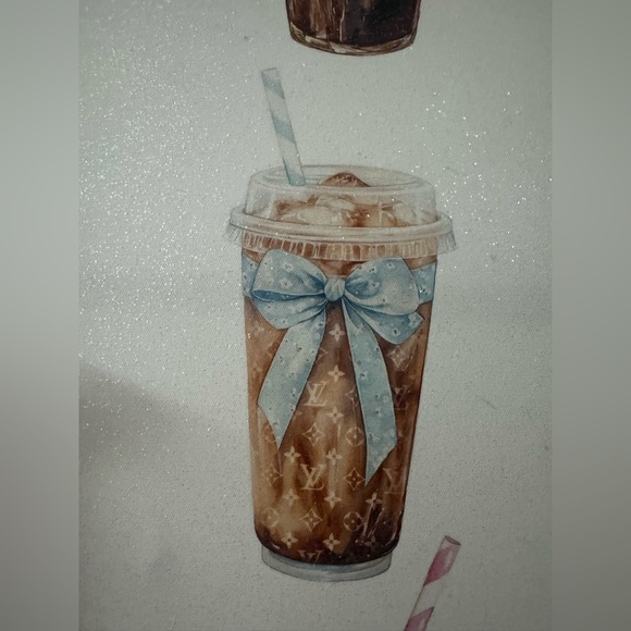 Designer Iced Coffee Art Canvas Glittery NWT bows Prada LV DIOR - Picture 3 of 5